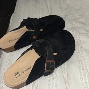ASOS Black Suede Clogs with Buckle